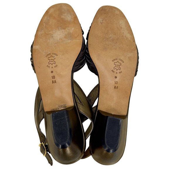 Amalfi Bronze Vintage Italian Leather Strappy Slingback Low Heel Sandals Sz 10AA - Picture 7 of 9